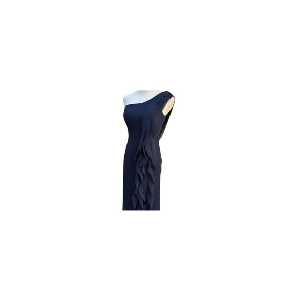 NEW Vera Wang Navy One-Shoulder Ruffle Slit Formal Gown Wedding Dress Size 2 - Picture 3 of 16